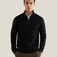 Twill Texture Knit ¼ Zip in Black