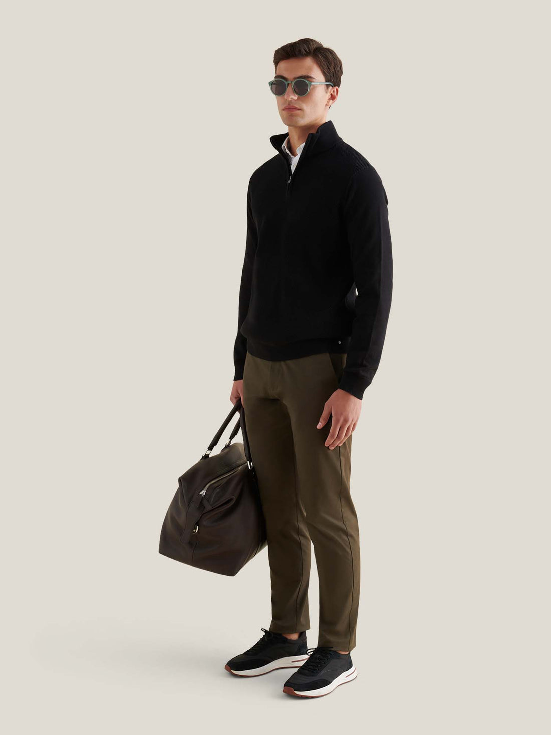 Twill Texture Knit ¼ Zip in Black