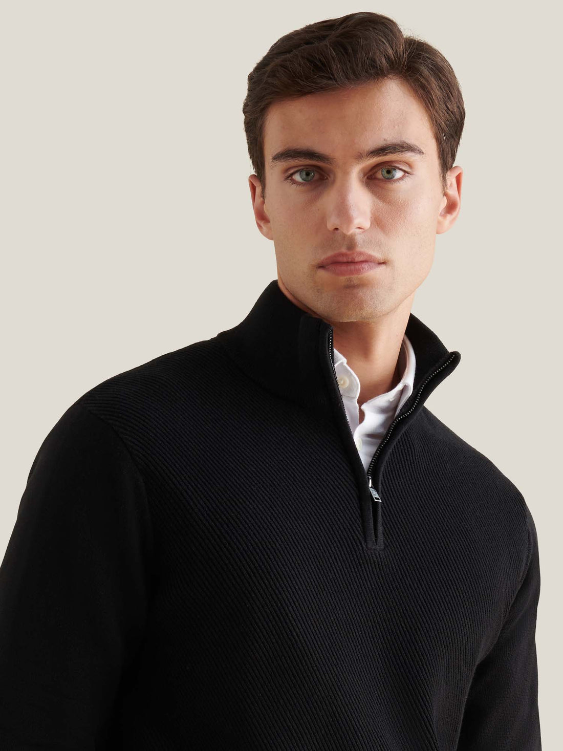 Twill Texture Knit ¼ Zip in Black