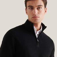Twill Texture Knit ¼ Zip in Black