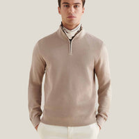 Cotton Blend Rib Knit ¼ Zip in Simply Taupe
