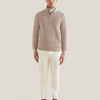 Cotton Blend Rib Knit ¼ Zip in Simply Taupe