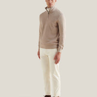 Cotton Blend Rib Knit ¼ Zip in Simply Taupe