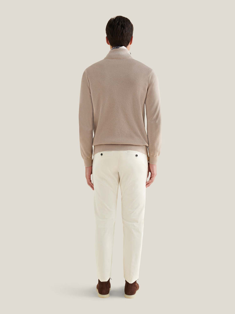 Cotton Blend Rib Knit ¼ Zip in Simply Taupe