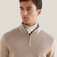 Cotton Blend Rib Knit ¼ Zip in Simply Taupe