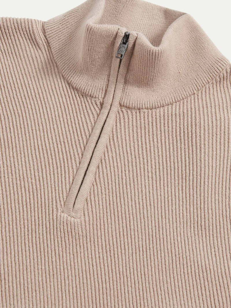 Cotton Blend Rib Knit ¼ Zip in Simply Taupe
