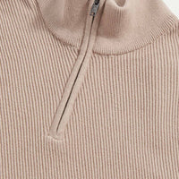 Cotton Blend Rib Knit ¼ Zip in Simply Taupe
