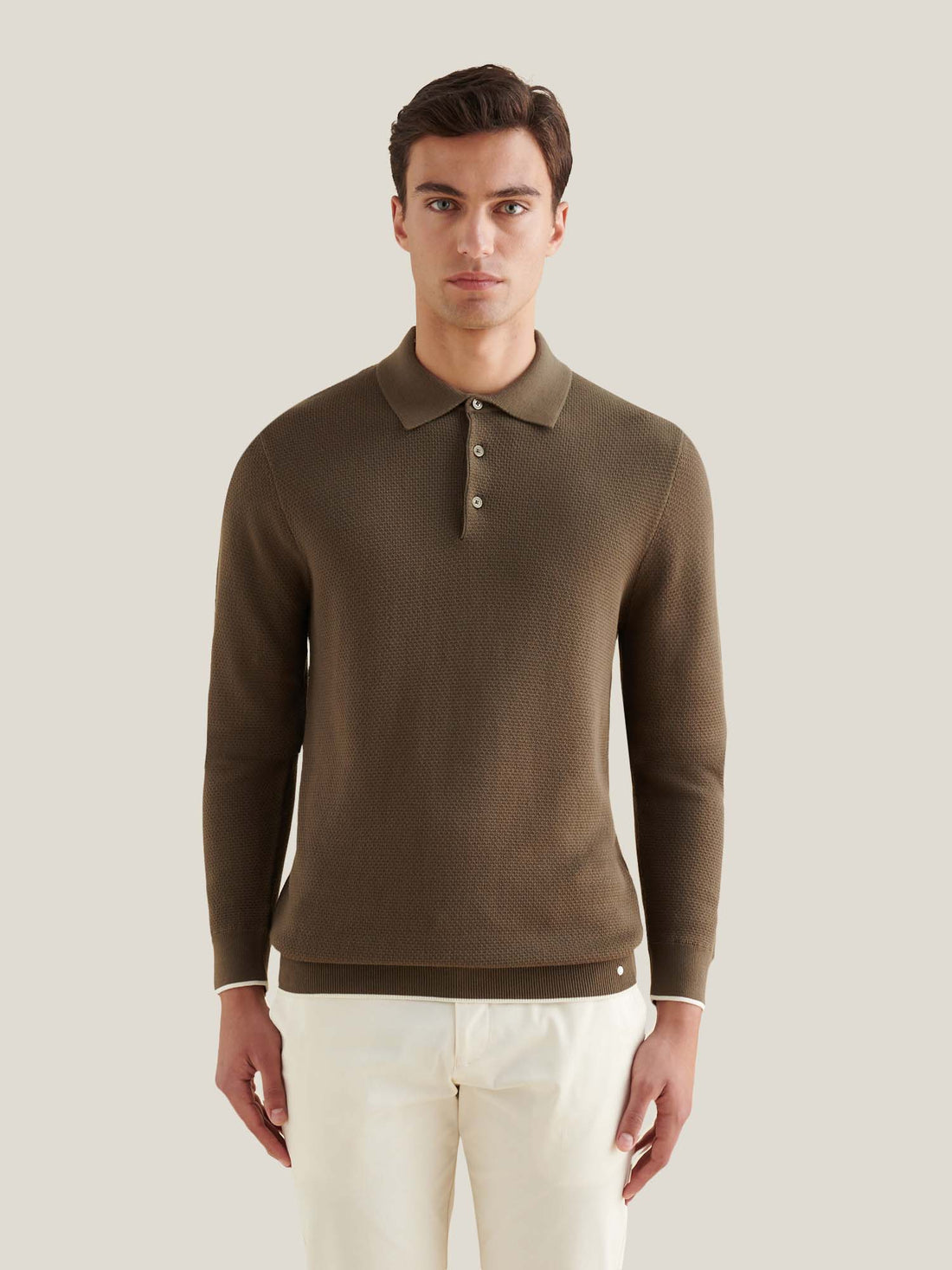 Textured Knit Long Sleeve Polo Shirt in Sea Turtle