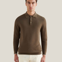 Textured Knit Long Sleeve Polo Shirt in Sea Turtle