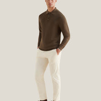 Textured Knit Long Sleeve Polo Shirt in Sea Turtle