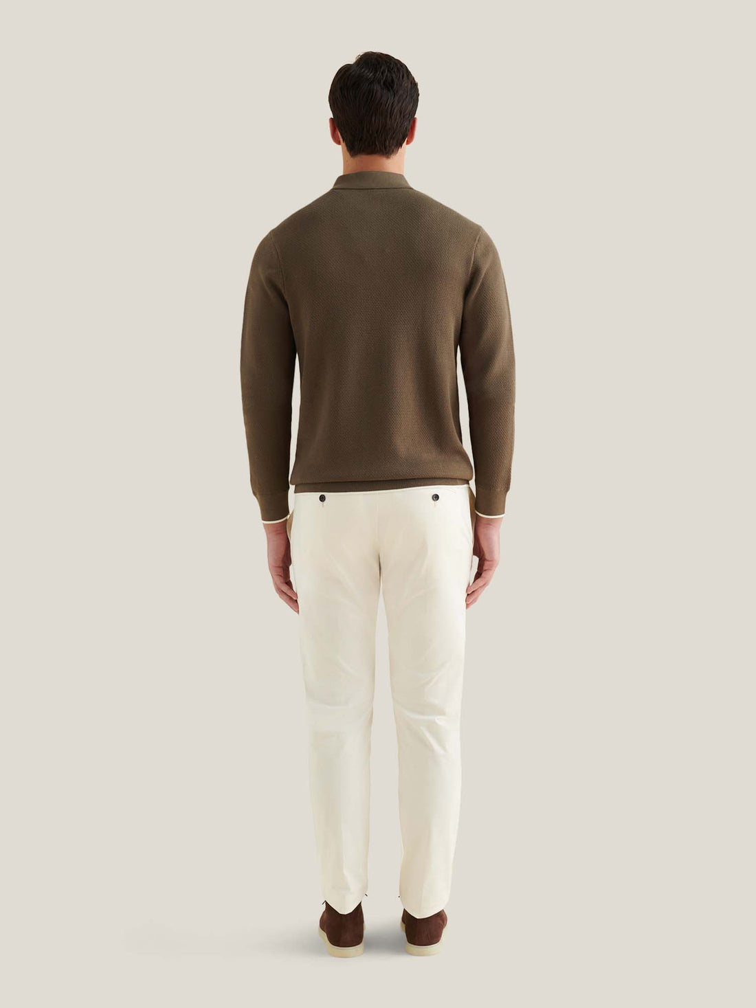 Textured Knit Long Sleeve Polo Shirt in Sea Turtle