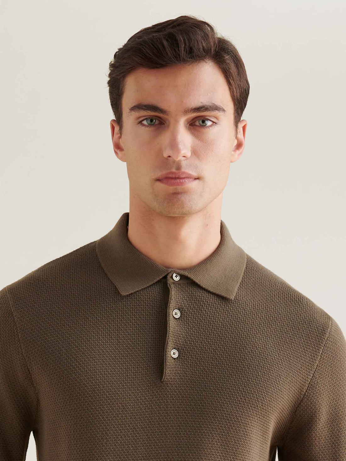 Textured Knit Long Sleeve Polo Shirt in Sea Turtle
