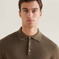 Textured Knit Long Sleeve Polo Shirt in Sea Turtle