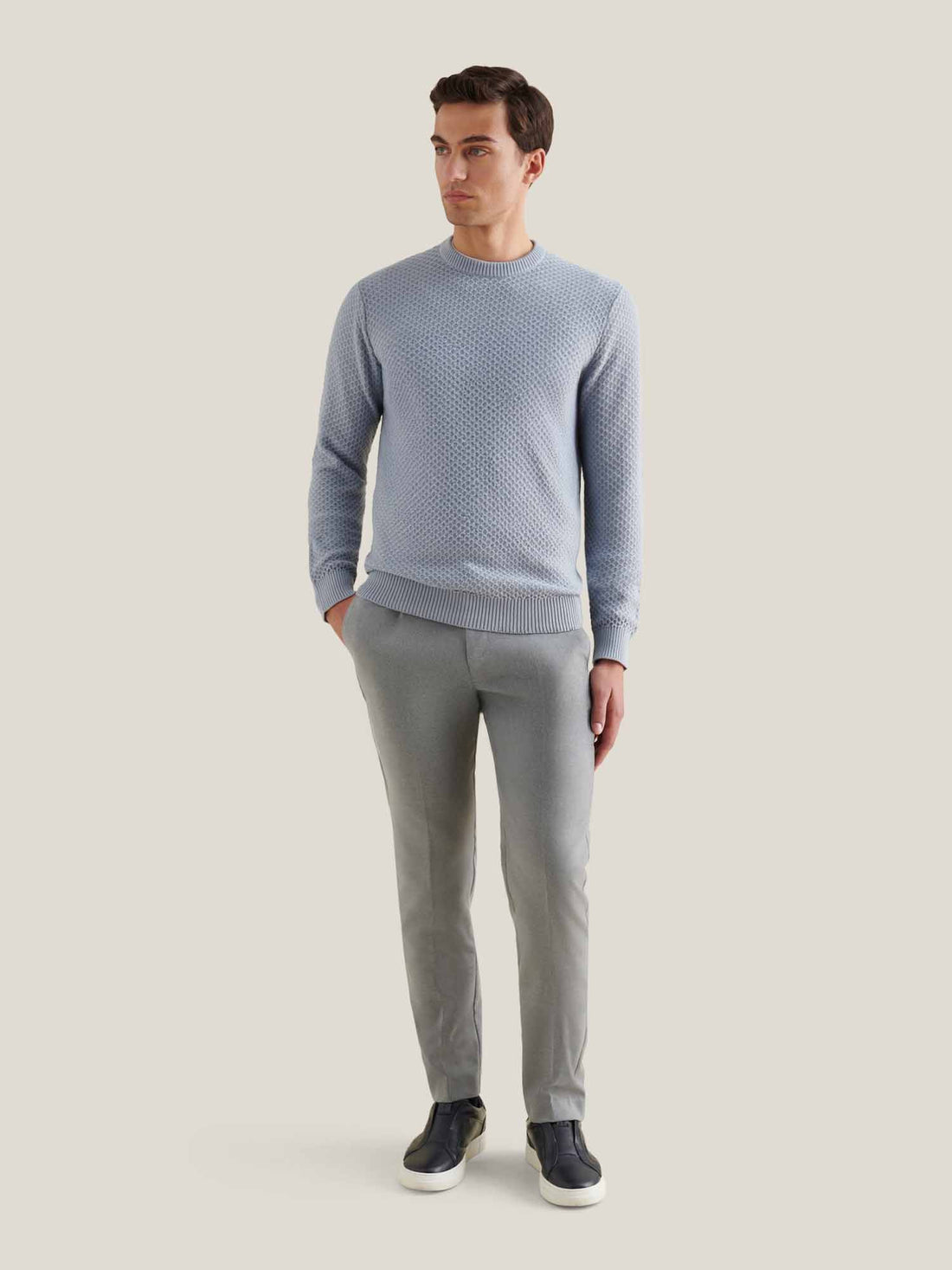 Cotton Honeycomb Knit Crew in Blue Blizzard