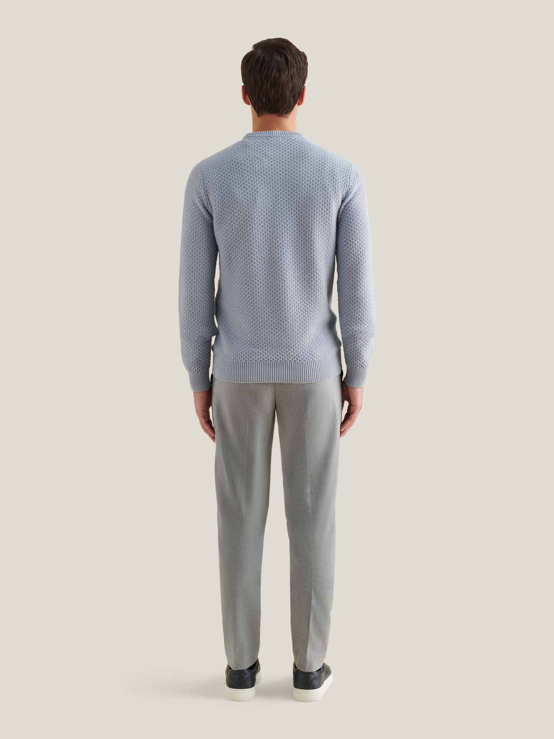 Cotton Honeycomb Knit Crew in Blue Blizzard