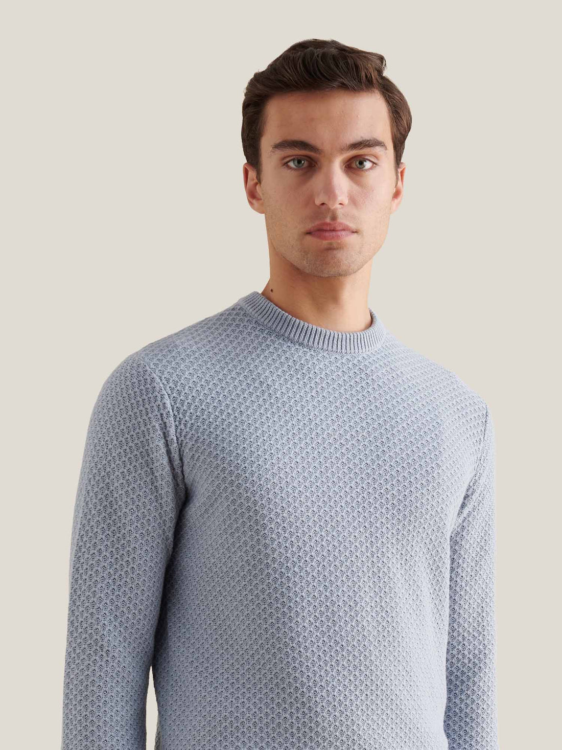 Cotton Honeycomb Knit Crew in Blue Blizzard