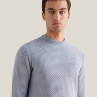 Cotton Honeycomb Knit Crew in Blue Blizzard