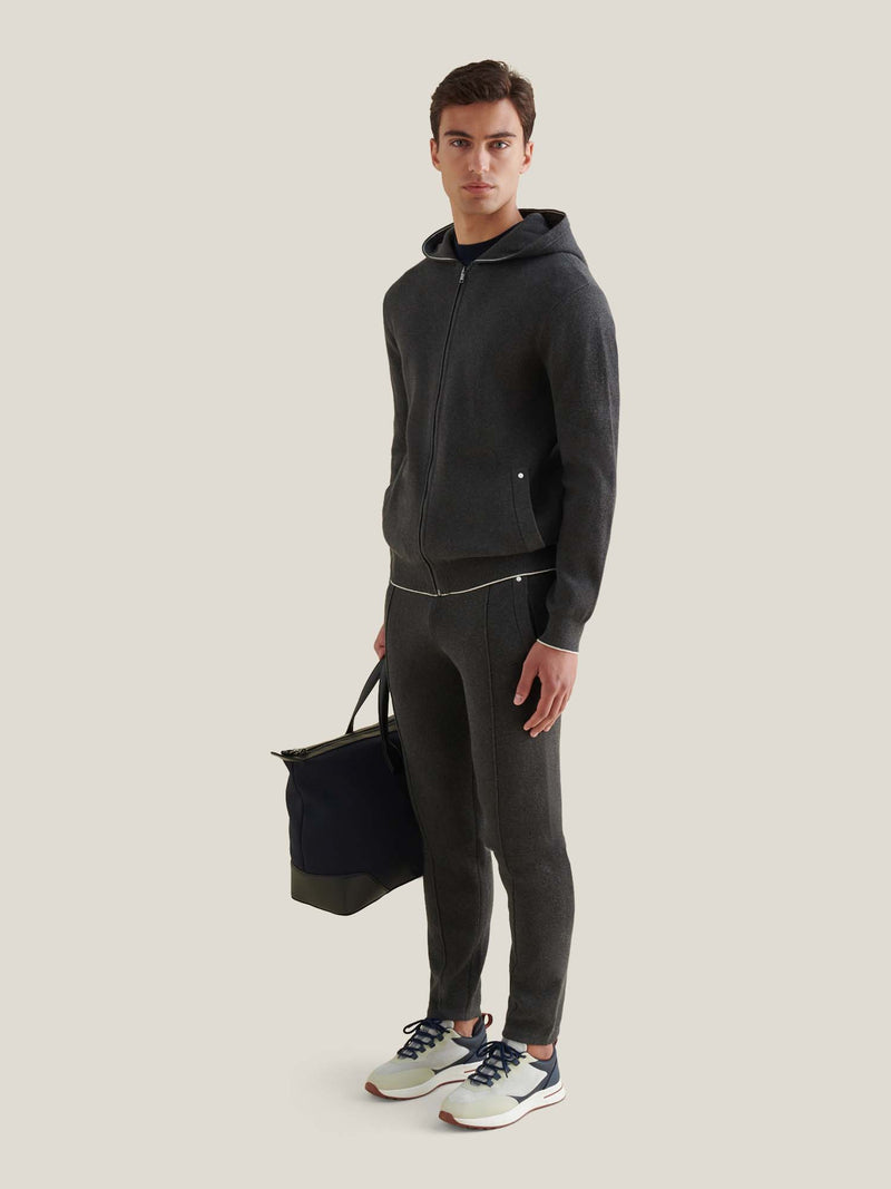 Milano Knit Zip Hoodie in Charcoal Grey