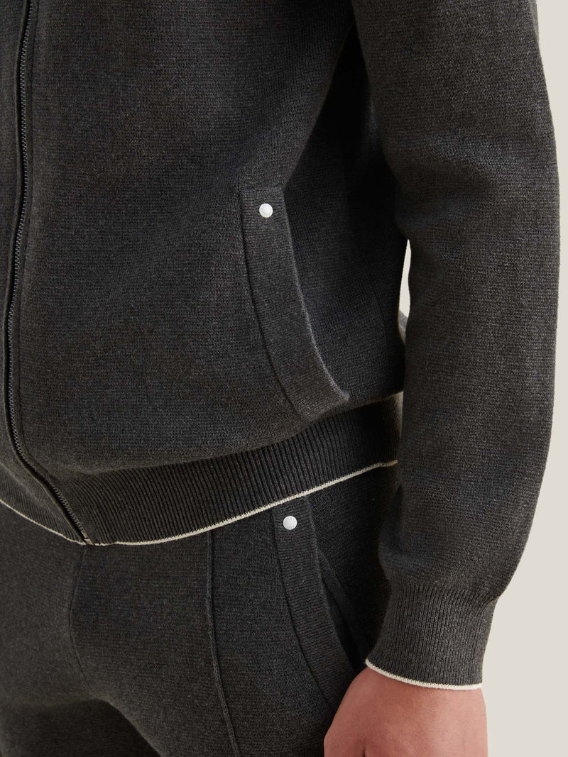 Milano Knit Zip Hoodie in Charcoal Grey
