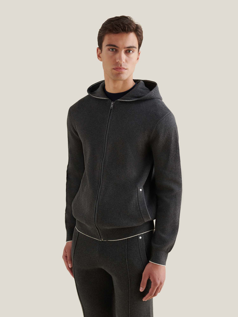 Milano Knit Zip Hoodie in Charcoal Grey