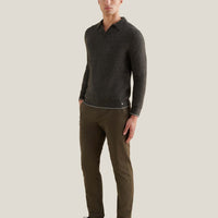 Revere Knit Long Sleeve Polo Shirt in Charcoal Grey