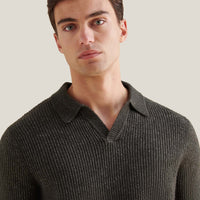 Revere Knit Long Sleeve Polo Shirt in Charcoal Grey