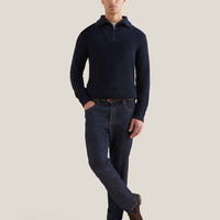 Cotton Knit ¼ Zip Funnel in Dark Sapphire Navy
