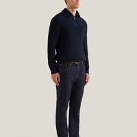 Cotton Knit ¼ Zip Funnel in Dark Sapphire Navy