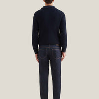 Cotton Knit ¼ Zip Funnel in Dark Sapphire Navy