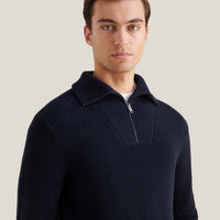 Cotton Knit ¼ Zip Funnel in Dark Sapphire Navy