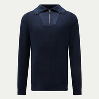 Cotton Knit ¼ Zip Funnel in Dark Sapphire Navy