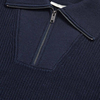 Cotton Knit ¼ Zip Funnel in Dark Sapphire Navy