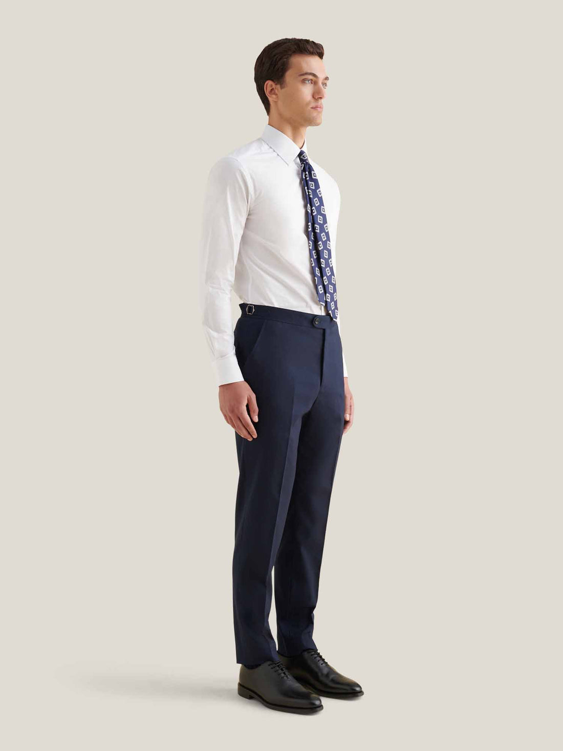 Cotton Poplin Slim Fit High Collar Shirt in Bright White