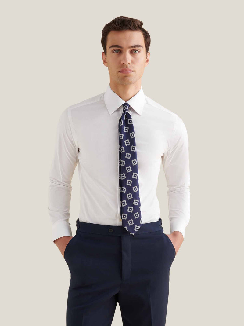 Cotton Poplin Slim Fit High Collar Shirt in Bright White