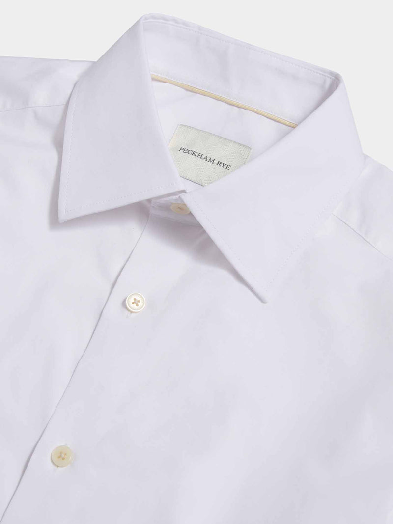 Cotton Poplin Slim Fit High Collar Shirt in Bright White