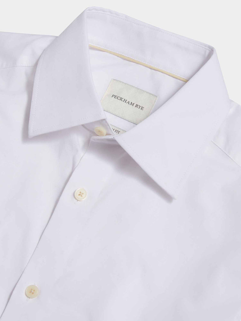 Cotton Poplin Slim Fit High Collar Shirt in Bright White