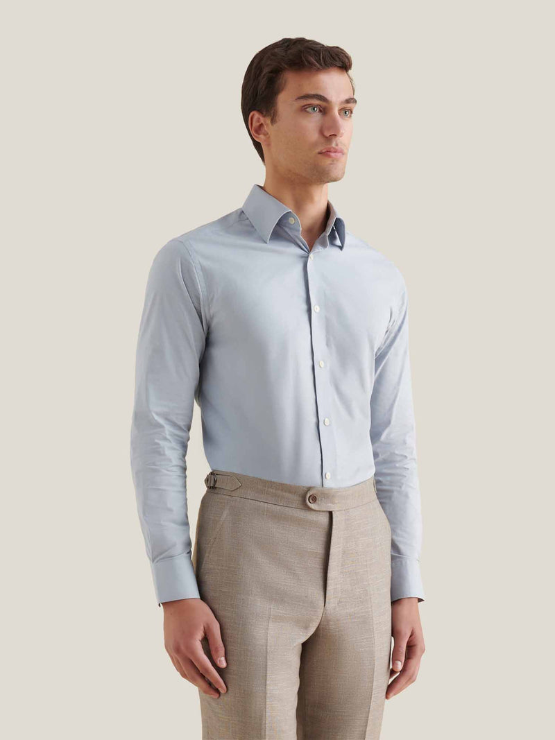 Cotton Poplin Slim Fit High Collar Shirt in Blue Blizzard