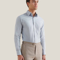 Cotton Poplin Slim Fit High Collar Shirt in Blue Blizzard