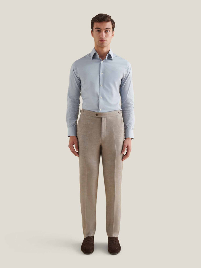 Cotton Poplin Slim Fit High Collar Shirt in Blue Blizzard