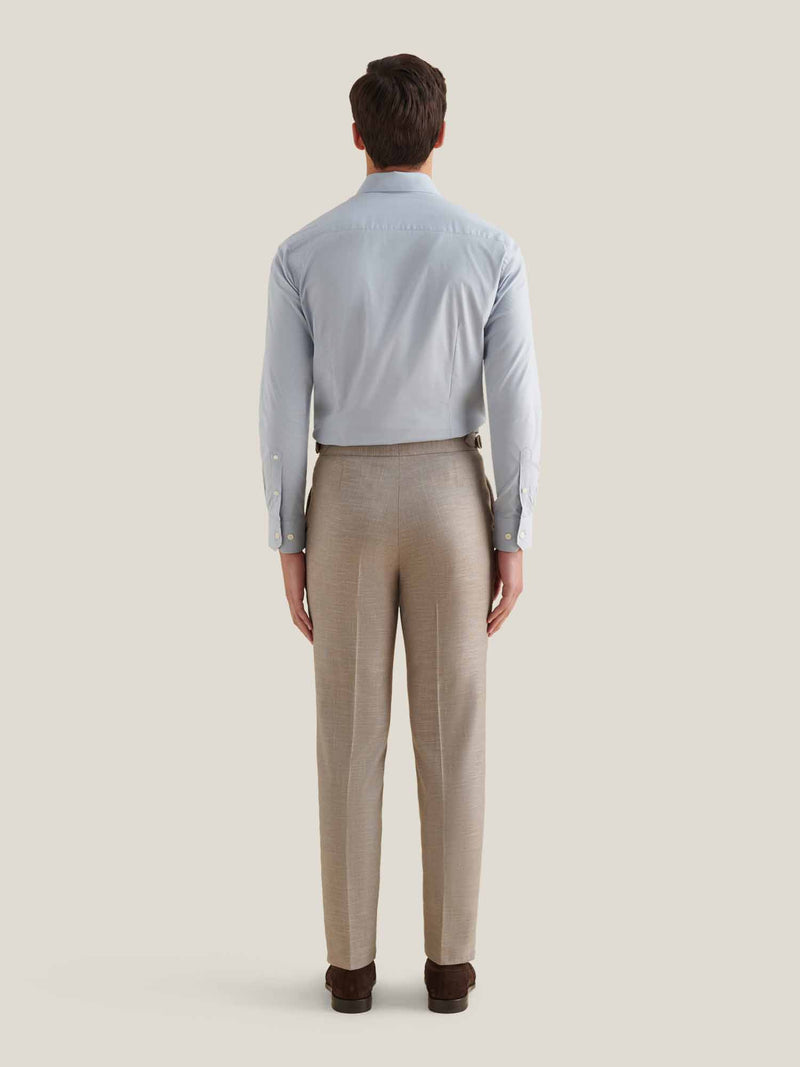 Cotton Poplin Slim Fit High Collar Shirt in Blue Blizzard