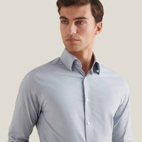 Cotton Poplin Slim Fit High Collar Shirt in Blue Blizzard