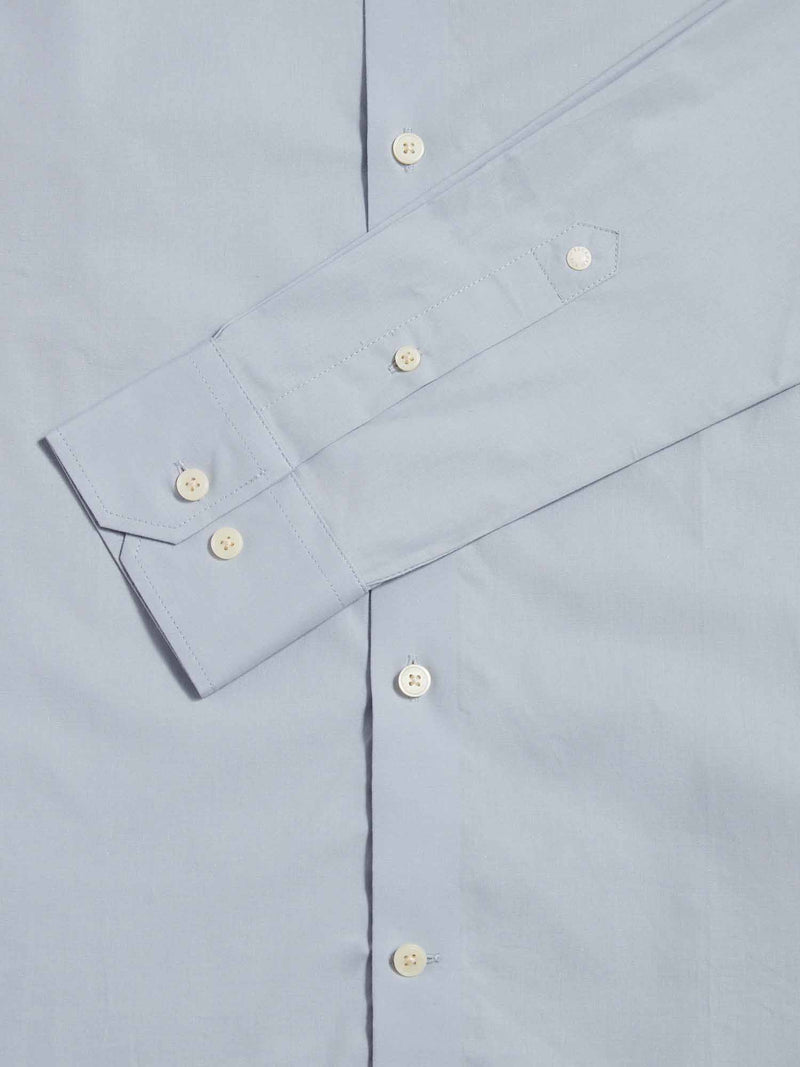 Cotton Poplin Slim Fit High Collar Shirt in Blue Blizzard