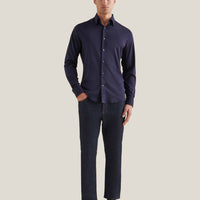 Jersey Hidden-Button Shirt in Dark Sapphire Navy