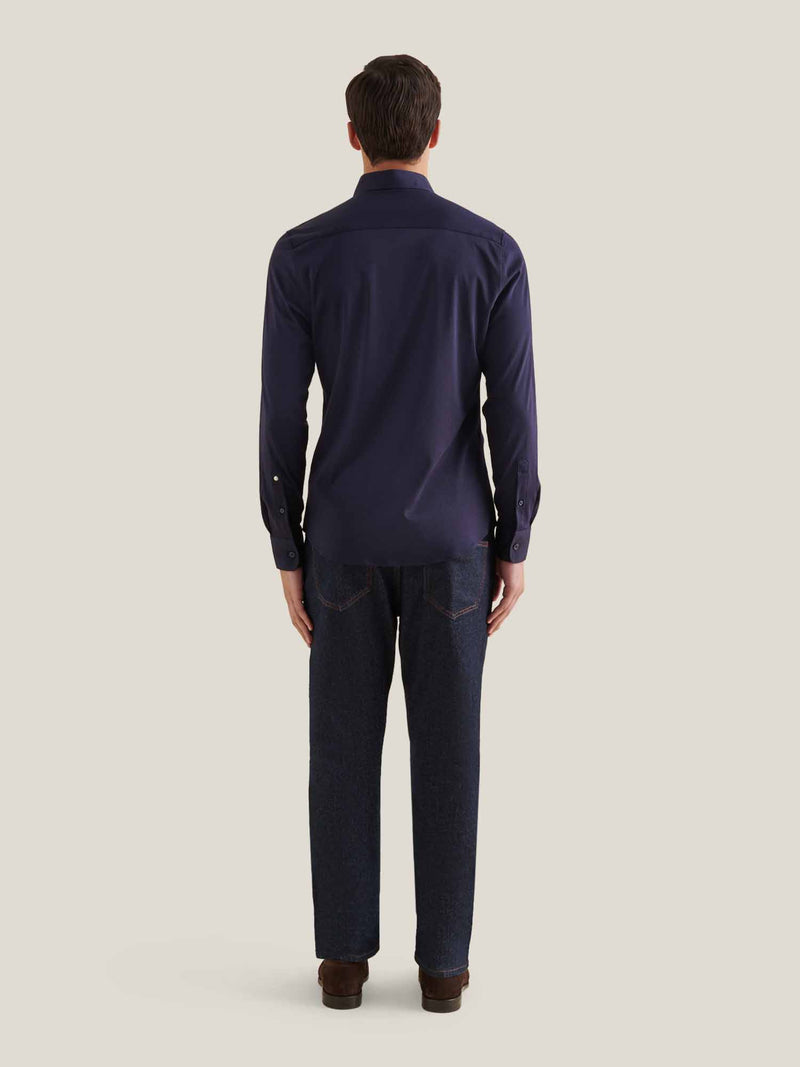 Jersey Hidden-Button Shirt in Dark Sapphire Navy