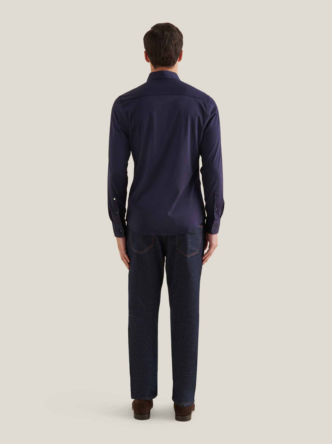 Jersey Hidden-Button Shirt in Dark Sapphire Navy