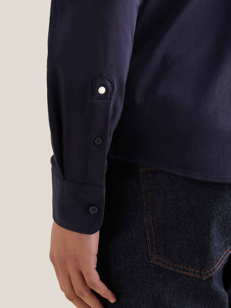 Jersey Hidden-Button Shirt in Dark Sapphire Navy