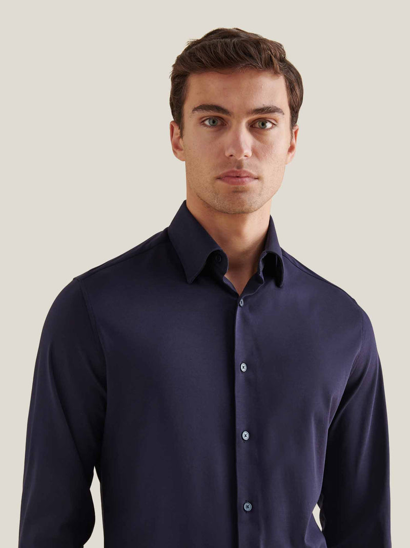 Jersey Hidden-Button Shirt in Dark Sapphire Navy