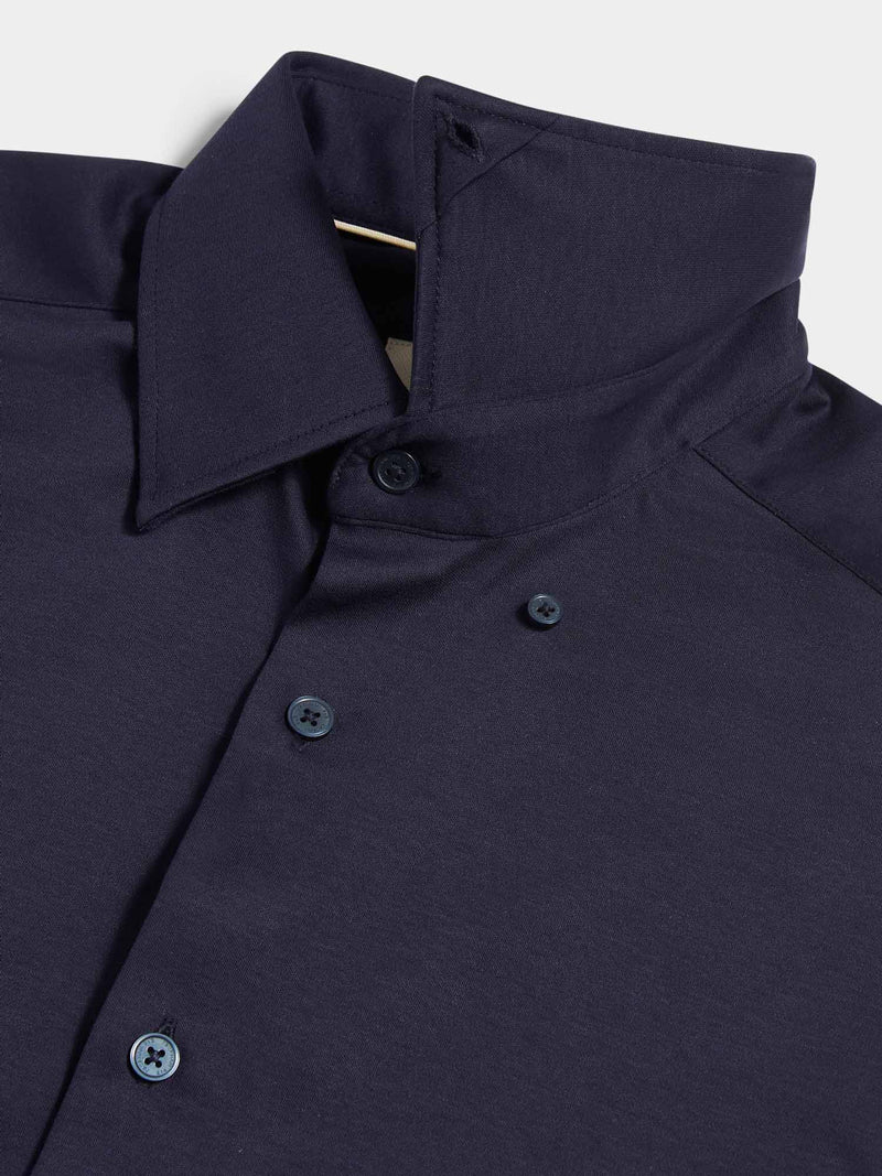 Jersey Hidden-Button Shirt in Dark Sapphire Navy