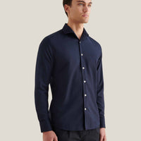 Flannel Herringbone Spread Collar Shirt in Dark Sapphire Navy