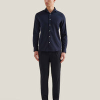 Flannel Herringbone Spread Collar Shirt in Dark Sapphire Navy